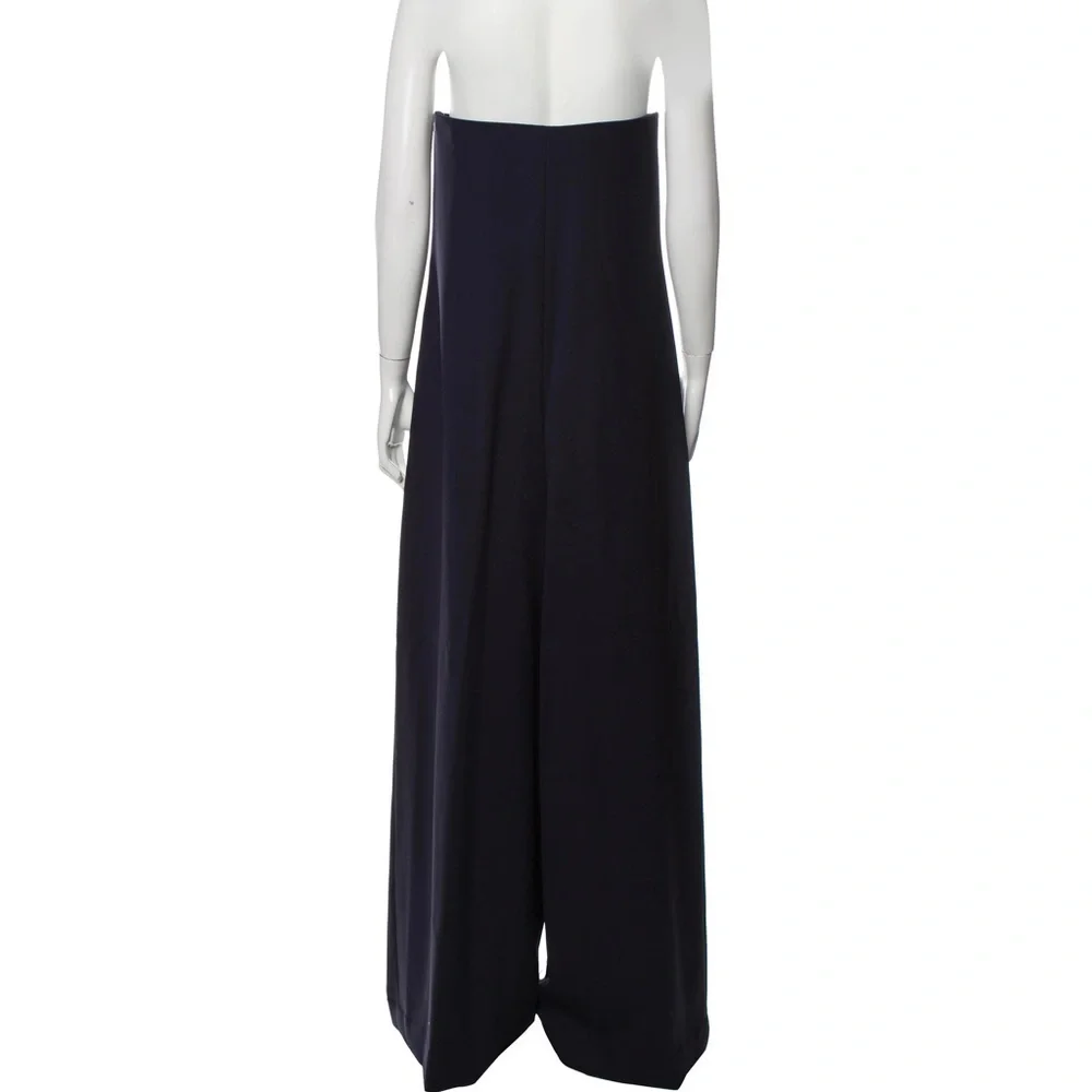 The Row Liu Bi-Stretch Virgin Double Wool Strapless Wide Leg Navy Blue Jumpsuit - Picture 6 of 7
